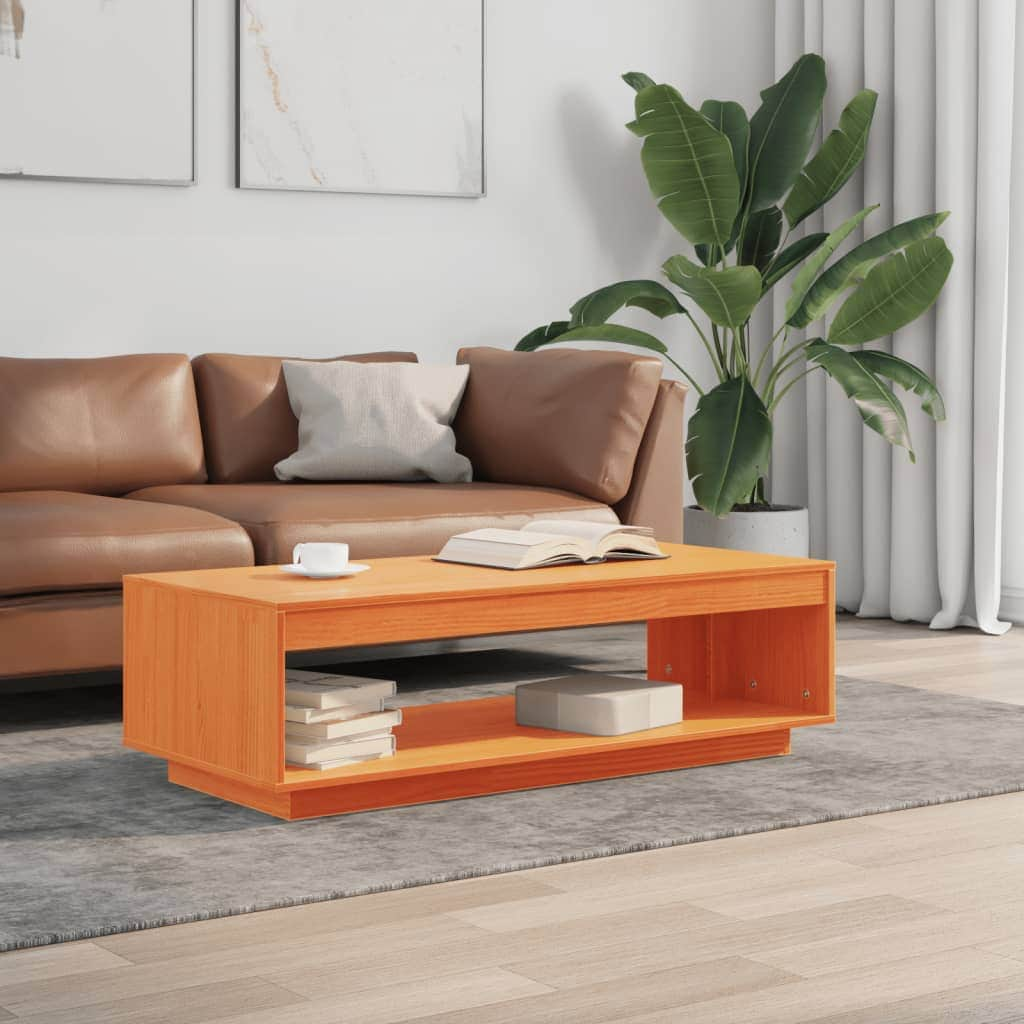 Coffee Table Wax Brown Solid Wood Pine