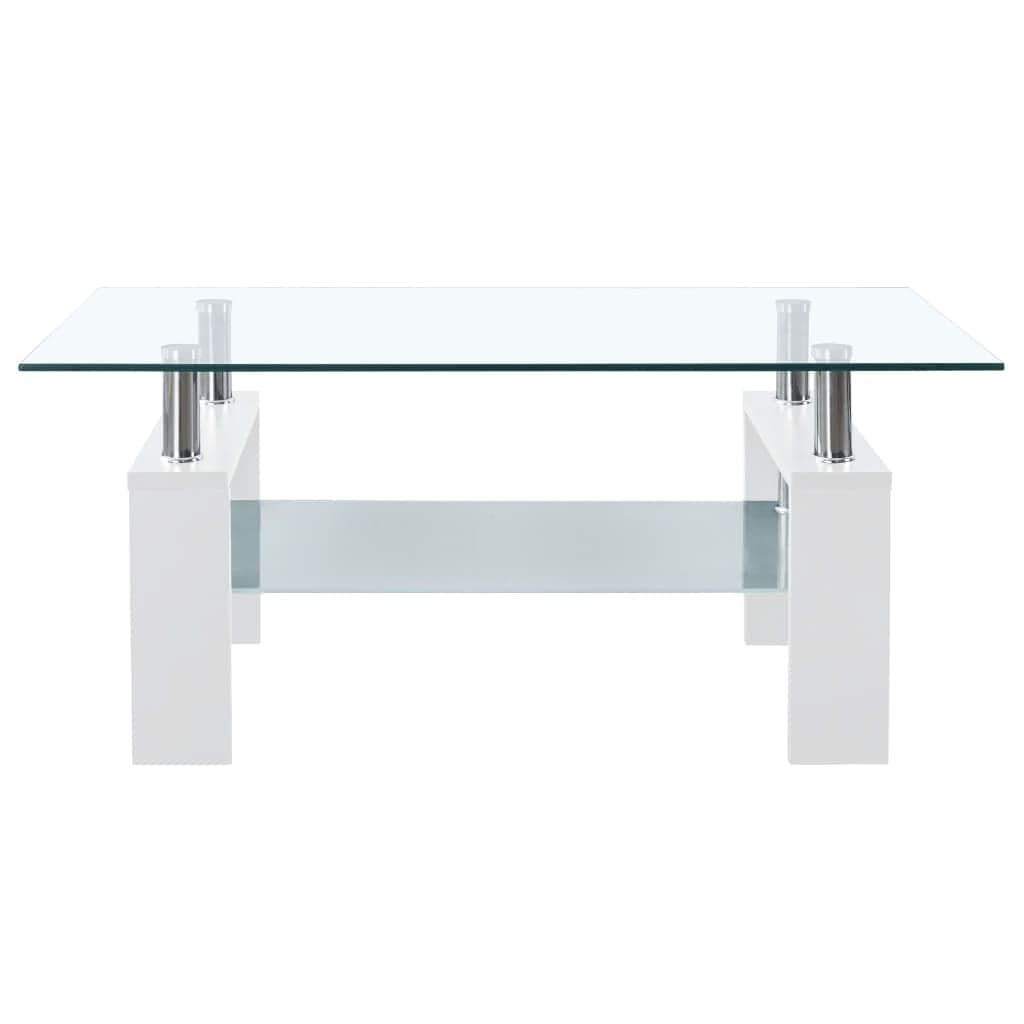 Coffee Table White and Transparent Tempered Glass