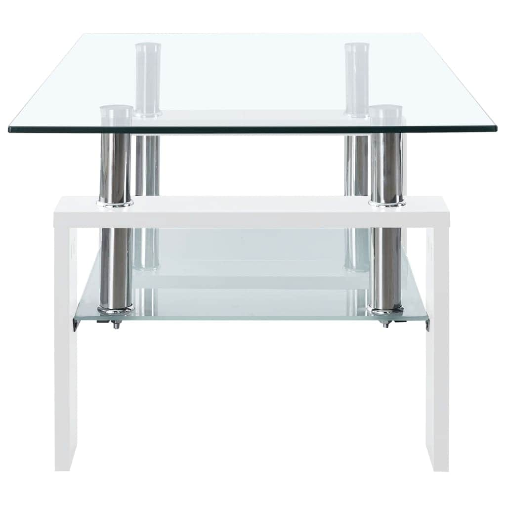 Coffee Table White and Transparent Tempered Glass