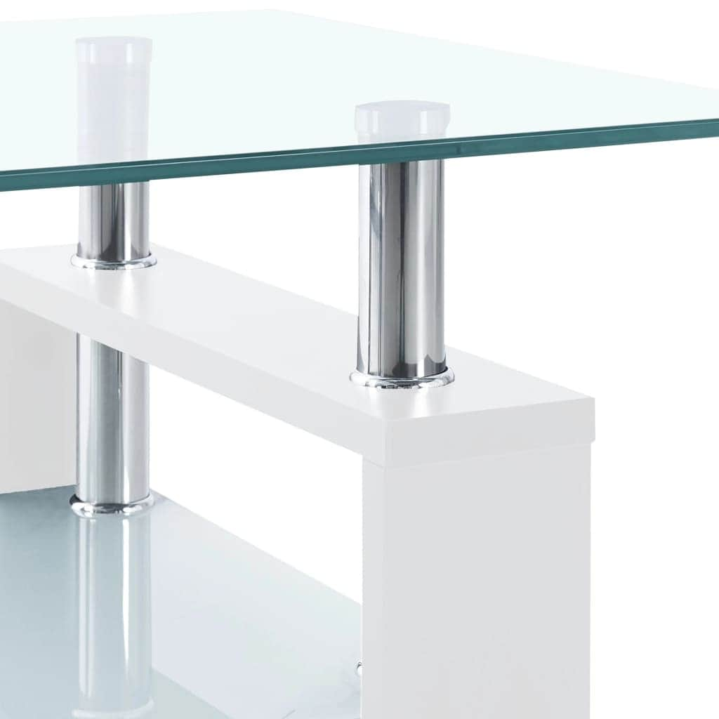 Coffee Table White and Transparent Tempered Glass