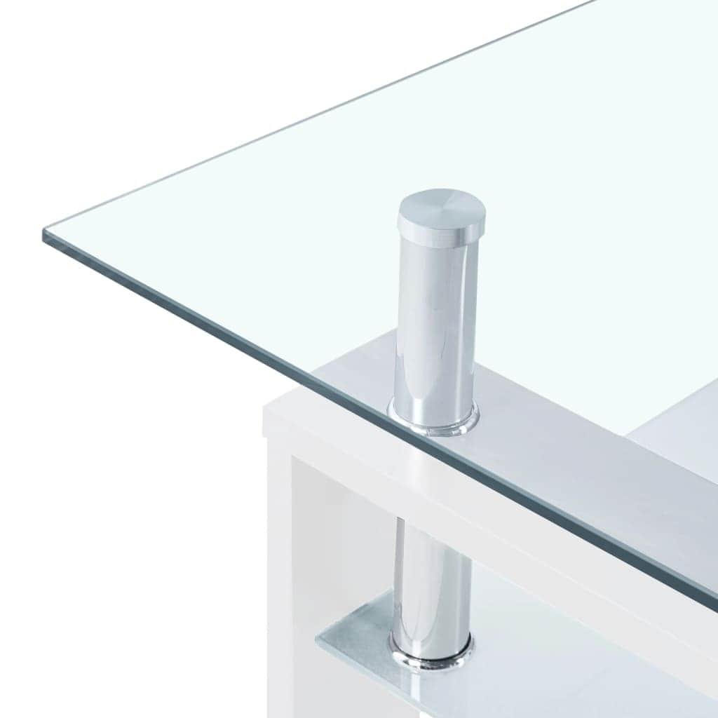 Coffee Table White and Transparent Tempered Glass