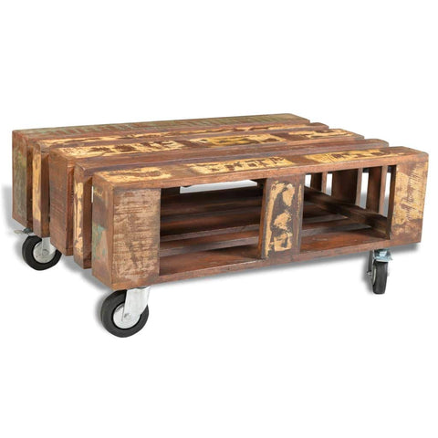 Coffee Table with 4 Wheels Reclaimed Wood