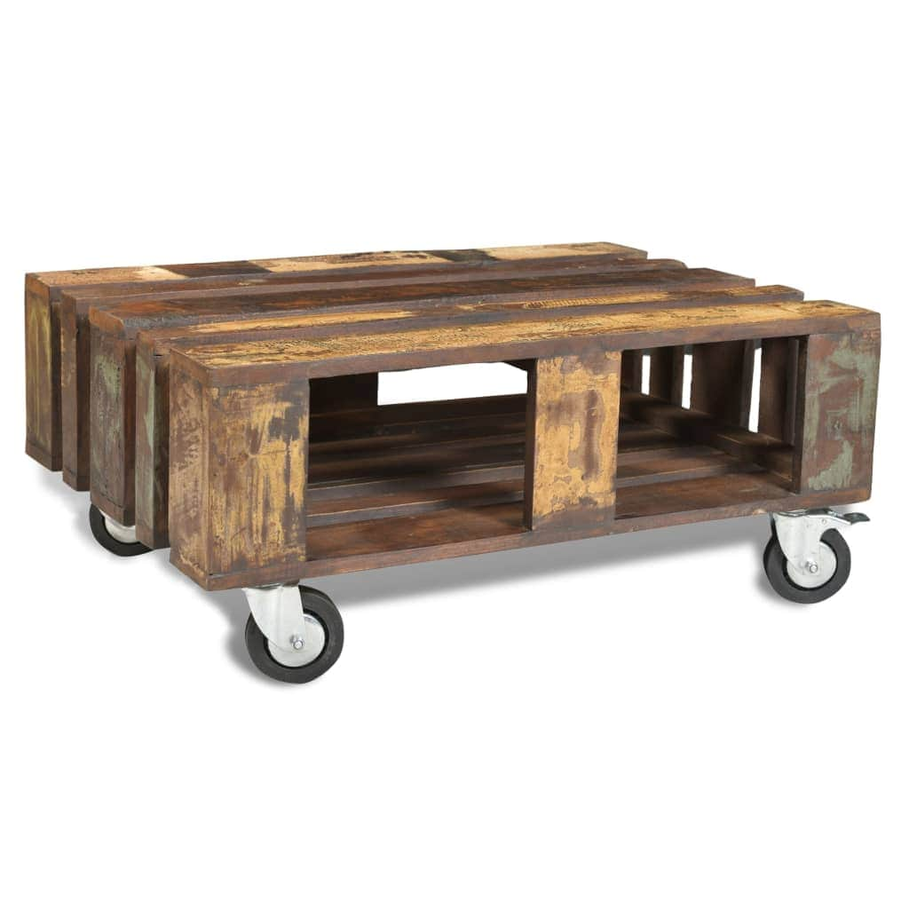 Coffee Table with 4 Wheels Reclaimed Wood