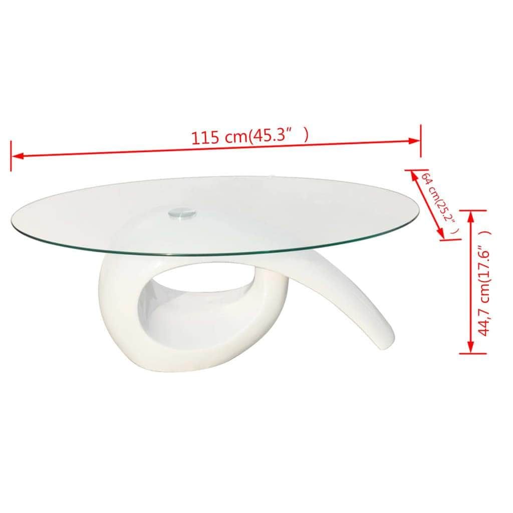 Coffee Table with Oval Glass Top High Gloss White