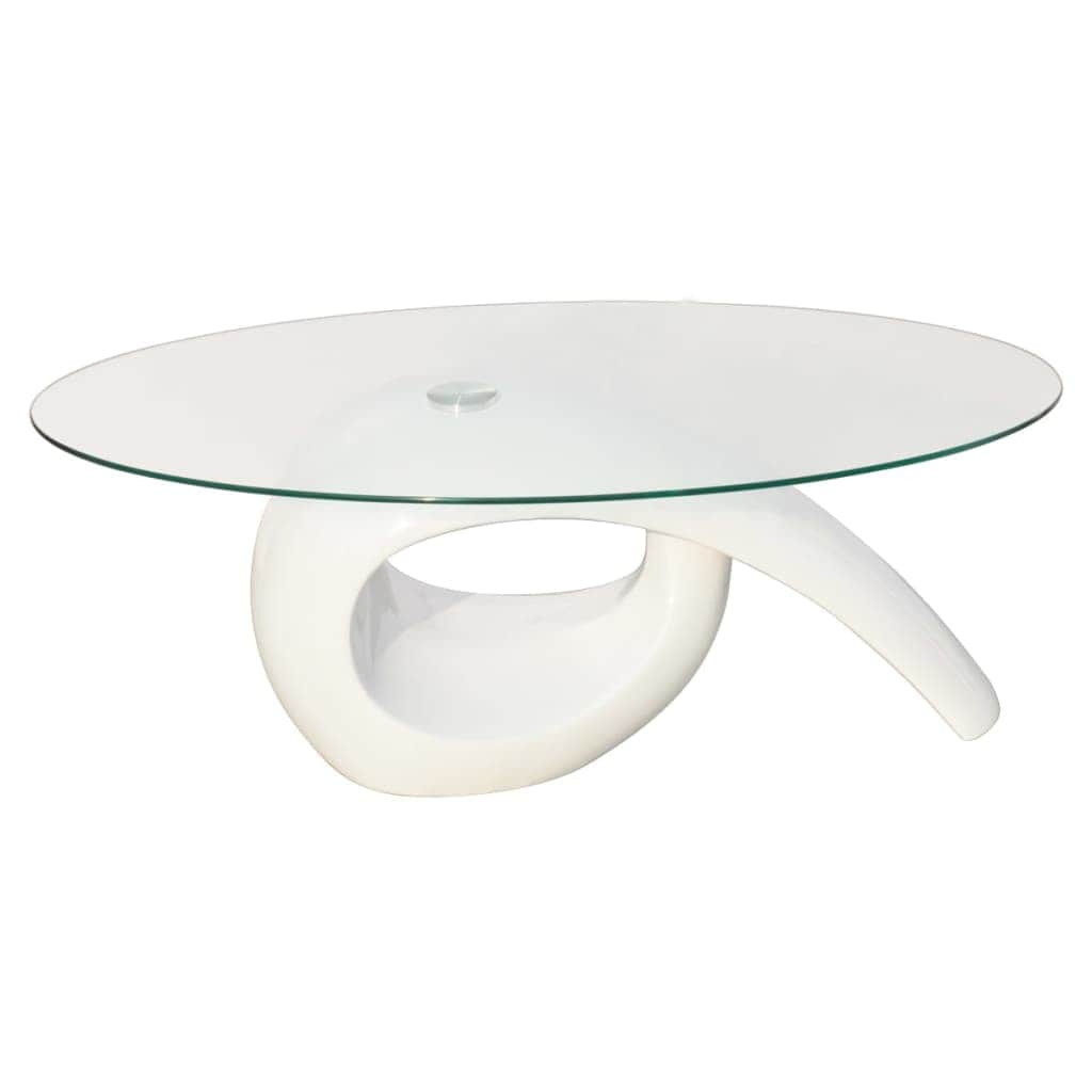 Coffee Table with Oval Glass Top High Gloss White