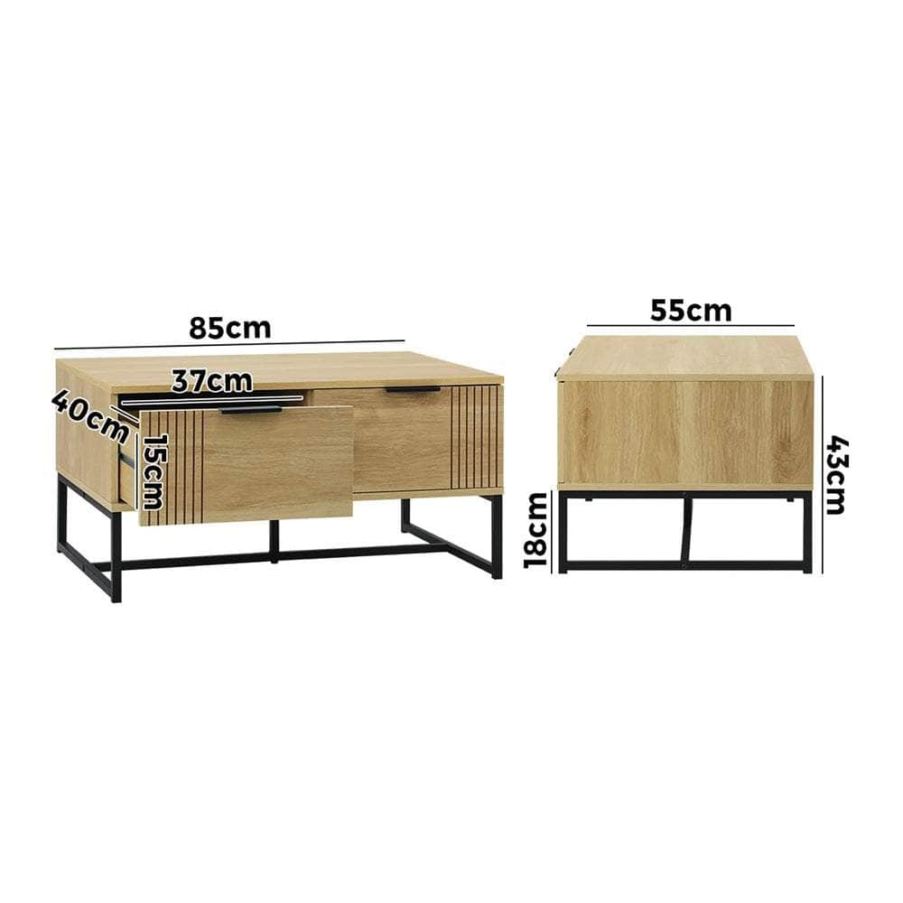 Coffee Table with Storage Drawers Wooden Natural