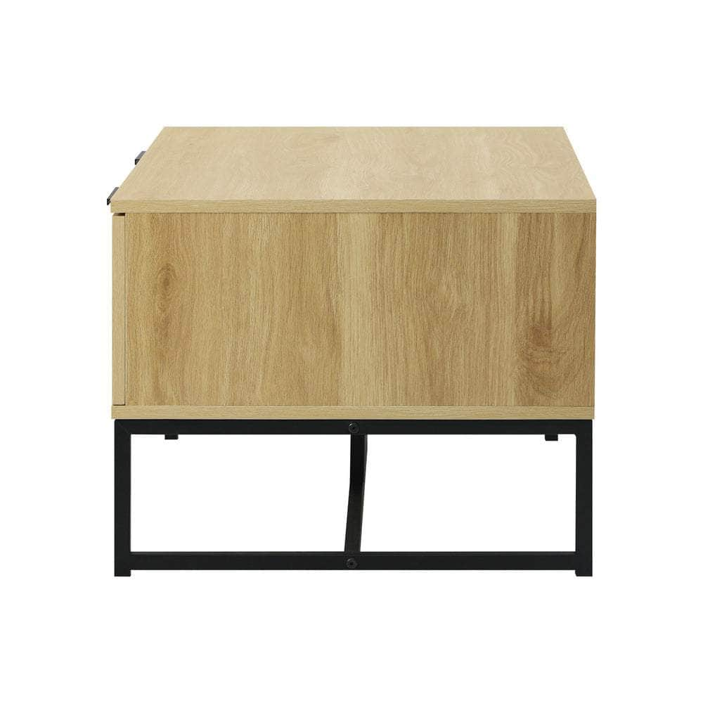 Coffee Table with Storage Drawers Wooden Natural