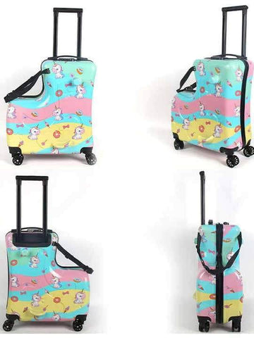 Colorful Kids Ride-On Luggage  20-Inch Cartoon Travel Suitcase with Footrest