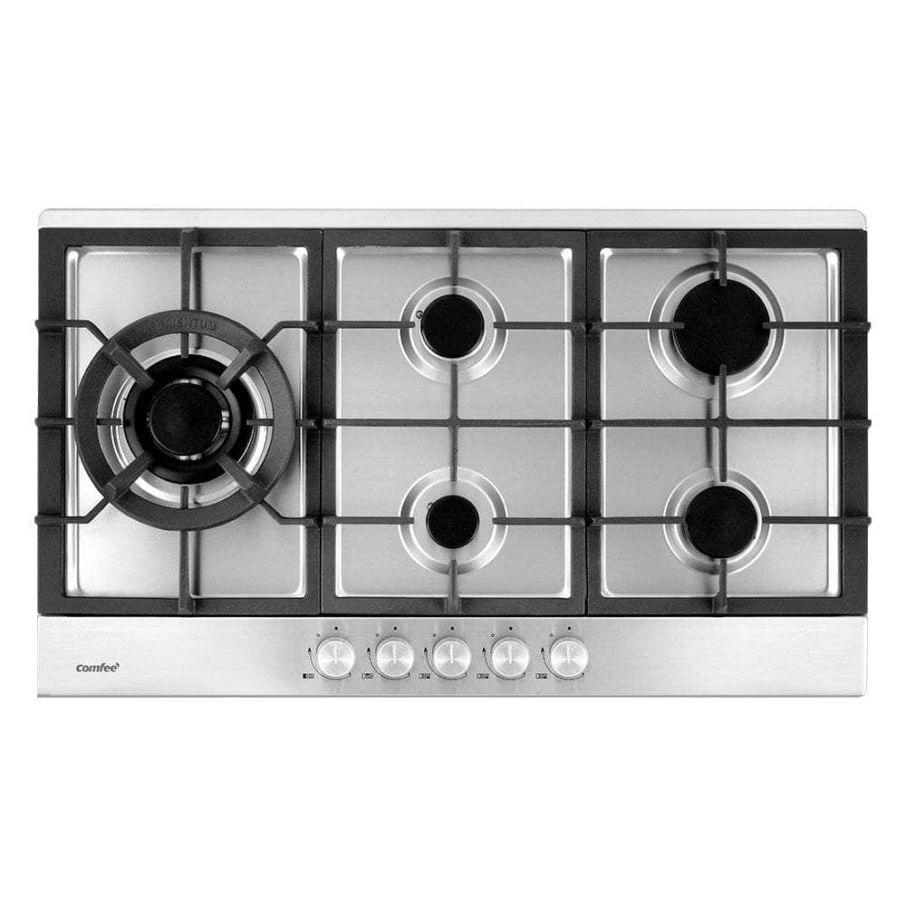 Comfee 90cm Gas Cooktop Stainless Steel 5 Burner Kitchen Gas Stove Cook Top NG LPG,Silver