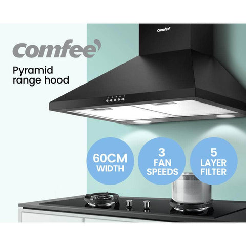 Comfee Rangehood 60cm Range Hood Home Kitchen Wall Mount Canopy LED lights Black,