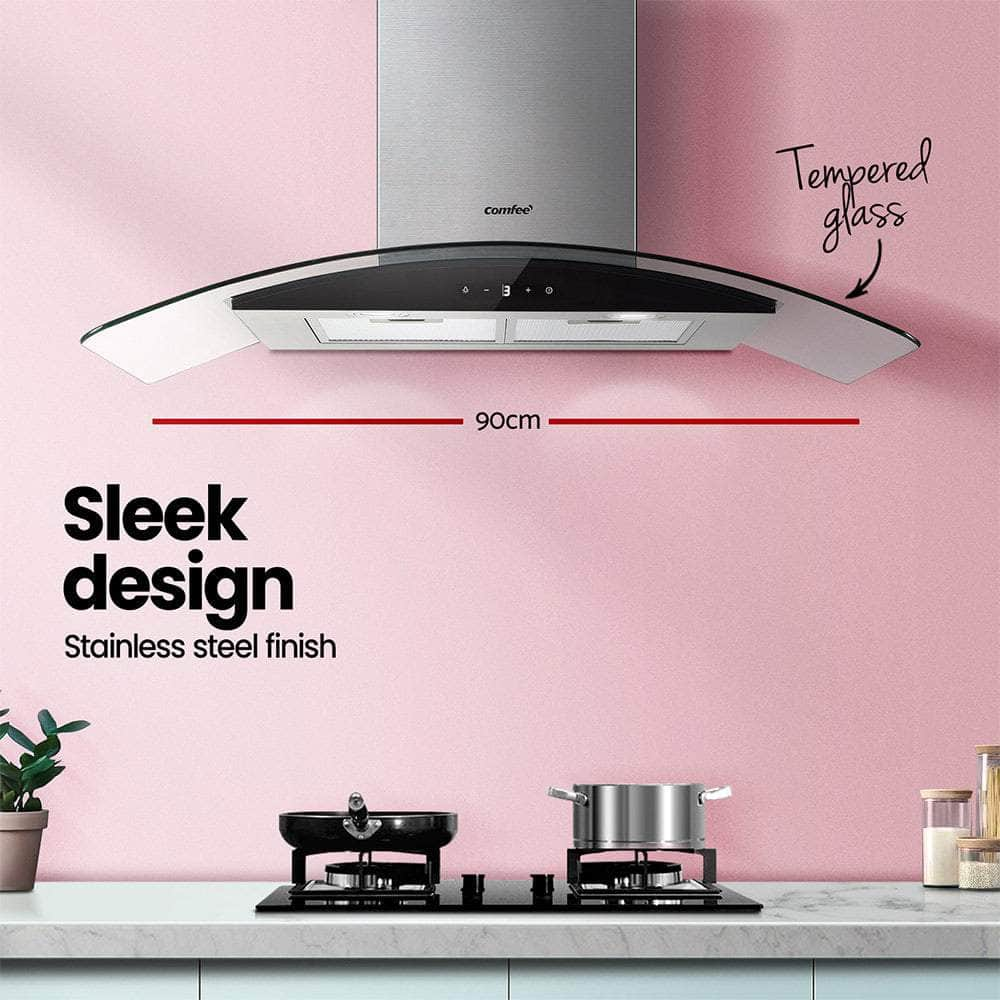 Comfee Rangehood 900Mm Stainless Led Glass Kitchen With 2 Pcs Filter Replacement