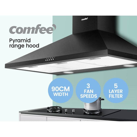 Comfee Rangehood 90cm Range Hood Home Kitchen Wall Mount Canopy  Black