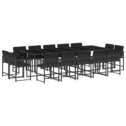 Comfort:15 Piece Garden Dining Set with Cushions Black Poly Rattan