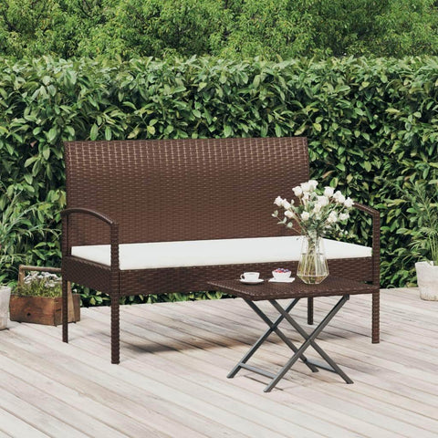 Comfort Haven: 105 cm Poly Rattan Garden Bench with Cushion-Brown\Black\Grey