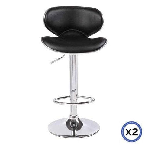 Comfortable Black Bar Stools Leather, Mid-High Back, Adjustable