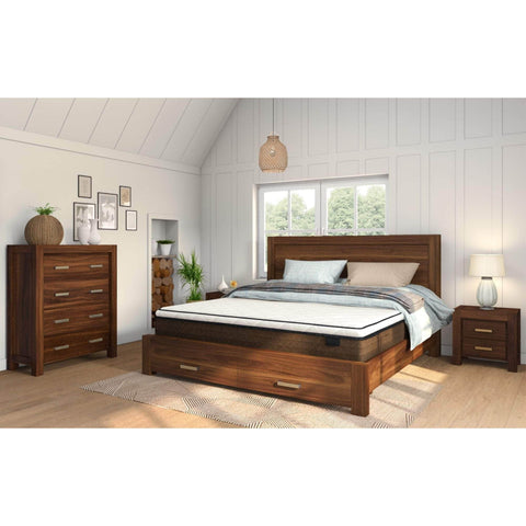 Comfortis 4Pc Queen Bed Frame Suite Bedside Tallboy Furniture Package - Walnut