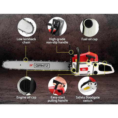 Commercial Petrol Chainsaw E-Start 24" Bar Oregon Chain Saw