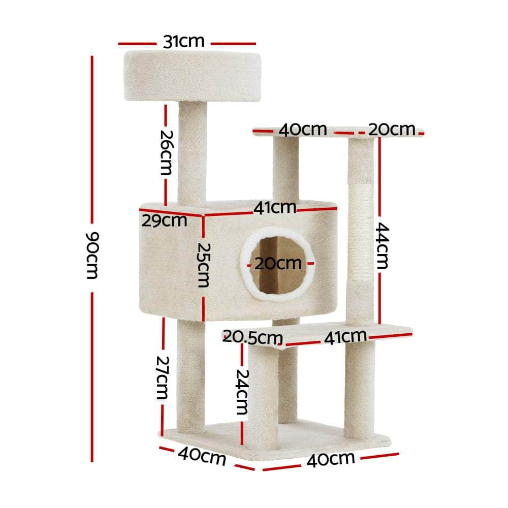 Compact Cat Tree Tower with Scratching Posts - 90cm