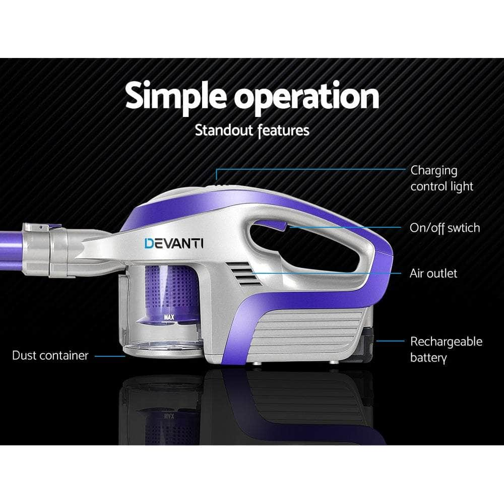 Compact Devanti Cordless Vacuum Cleaner - 150W Purple