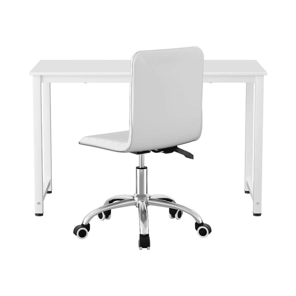 Computer Desk 120cm Executive Office Chairs Set PU Leather Low Back White
