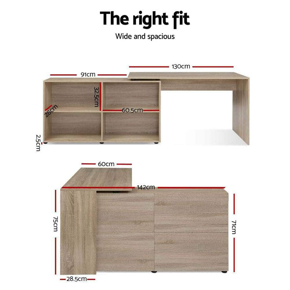 Computer Desk Bookshelf Oak 130Cm