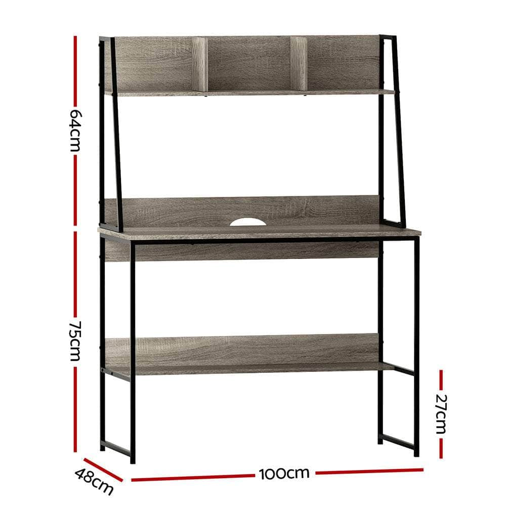 Computer Desk Bookshelf Storage Grey 100Cm