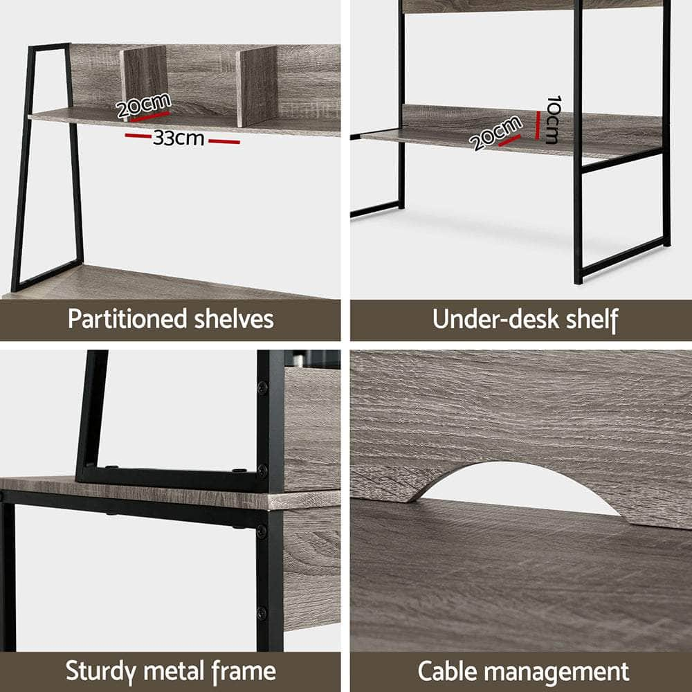 Computer Desk Bookshelf Storage Grey 100Cm