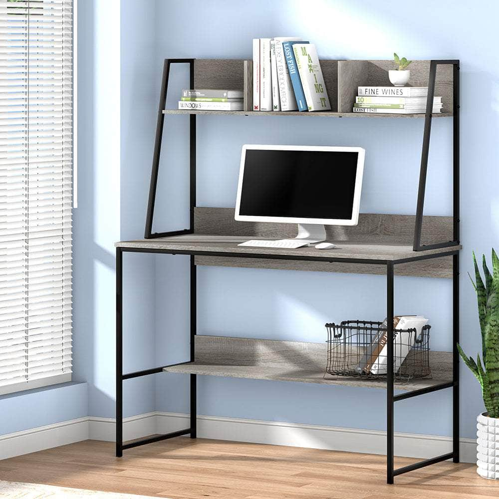 Computer Desk Bookshelf Storage Grey 100Cm