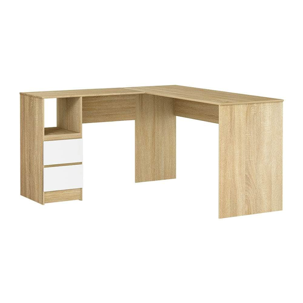 Computer Desk Drawer Cabinet L-Shape Oak 136Cm