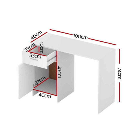 Computer Desk Drawer Cabinet White 100Cm