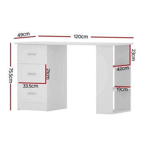 Computer Desk Drawer Shelf Cabinet White 120Cm