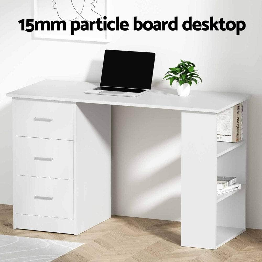 Computer Desk Drawer Shelf Cabinet White 120Cm