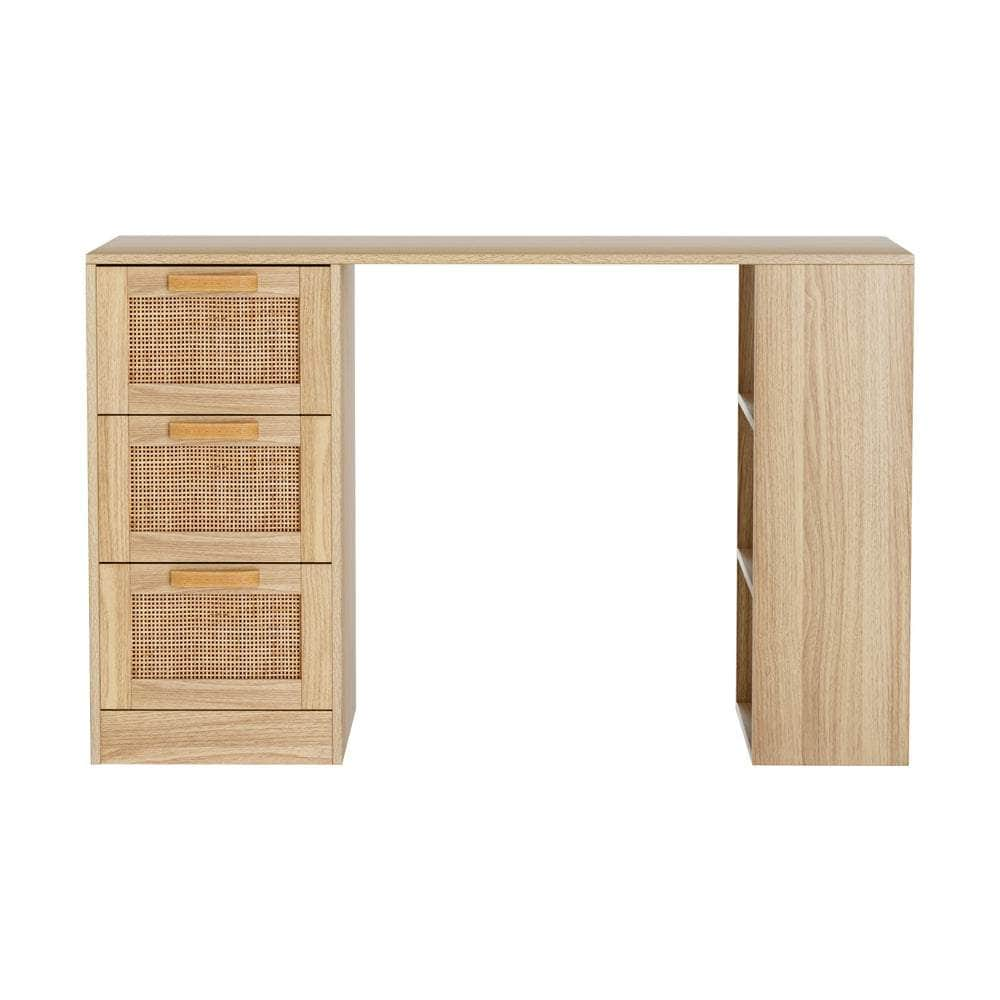 Computer Desk Drawer Shelf Home Office Study Table Rattan Oak 120Cm