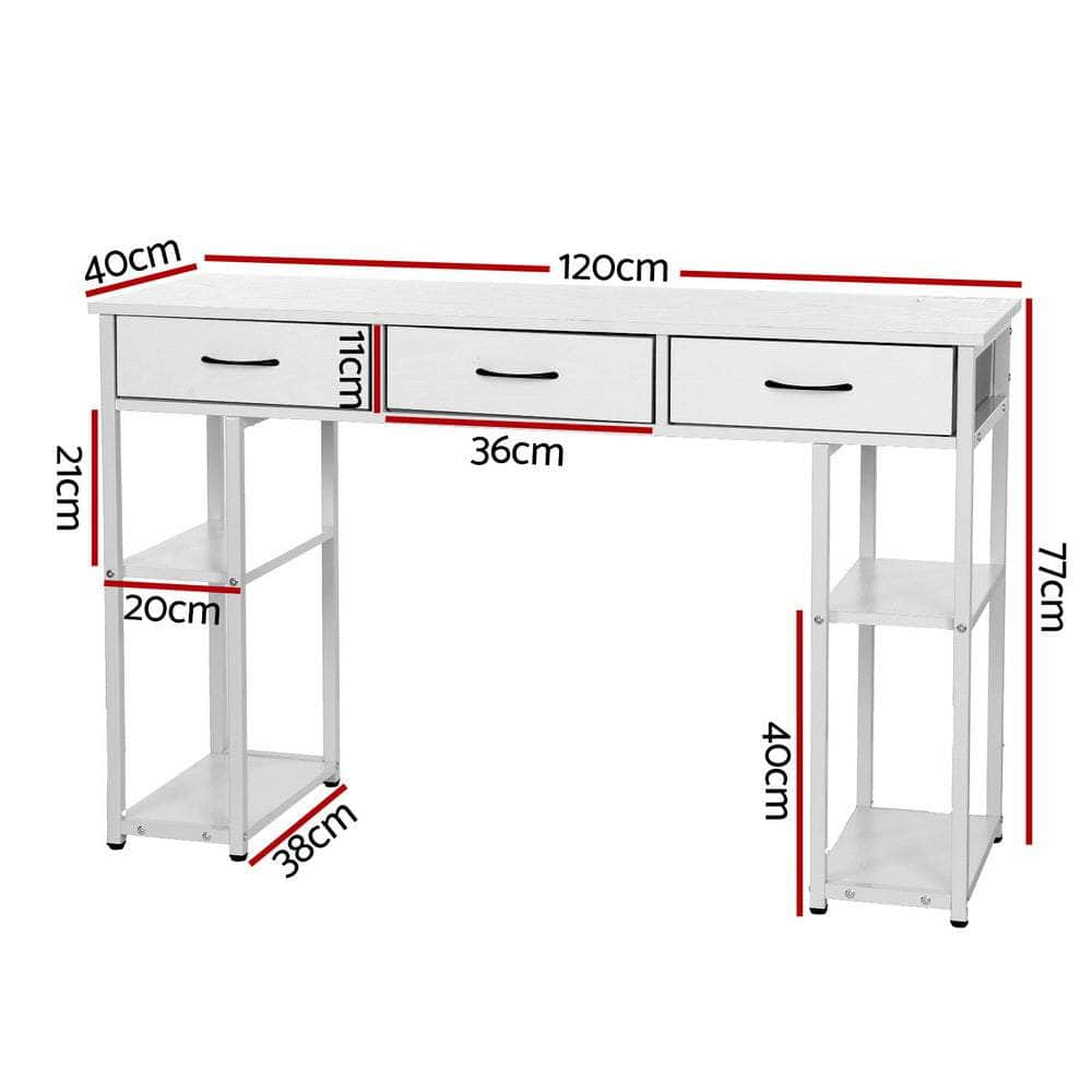 Computer Desk Drawer Shelves Study Table 120CM White