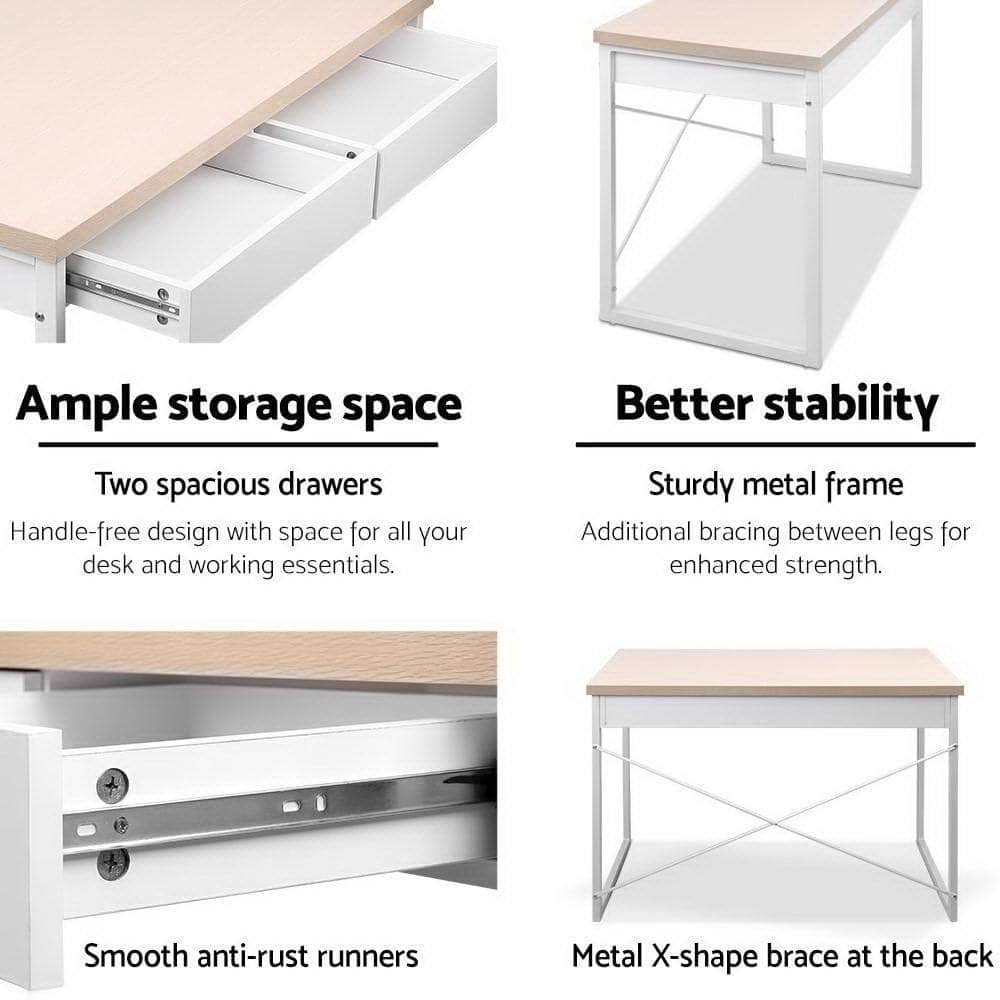 Computer Desk Drawer Storage Oak 100Cm