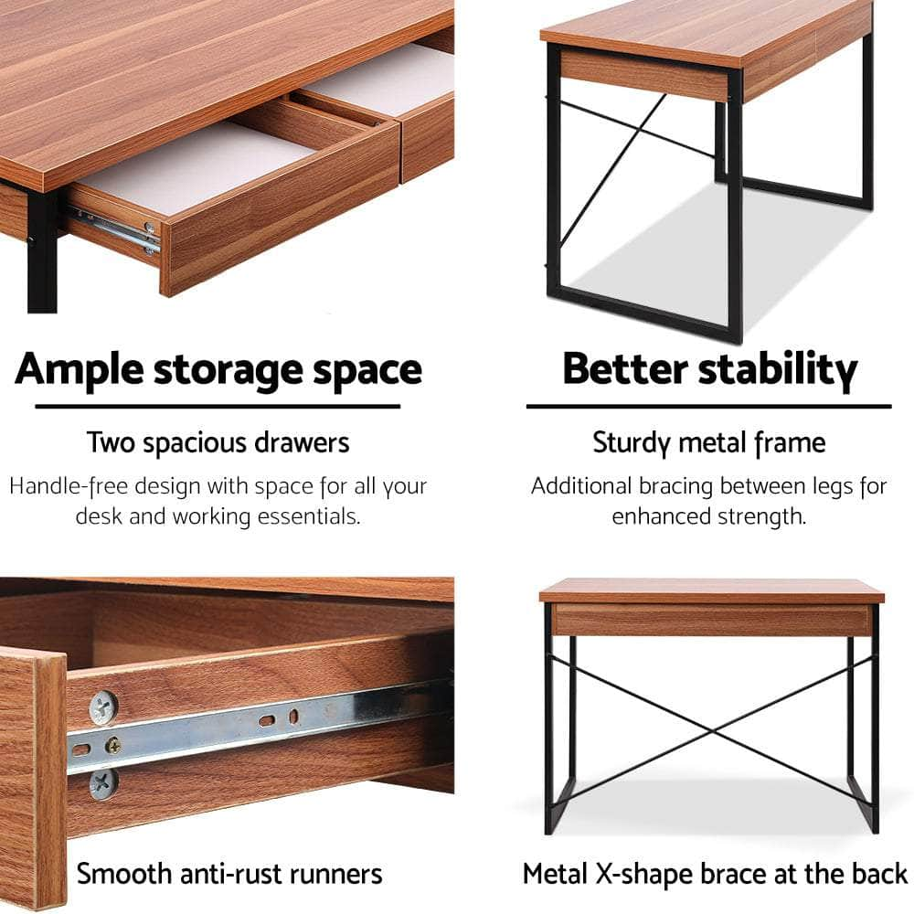 Computer Desk Drawer Storage Walnut 100Cm