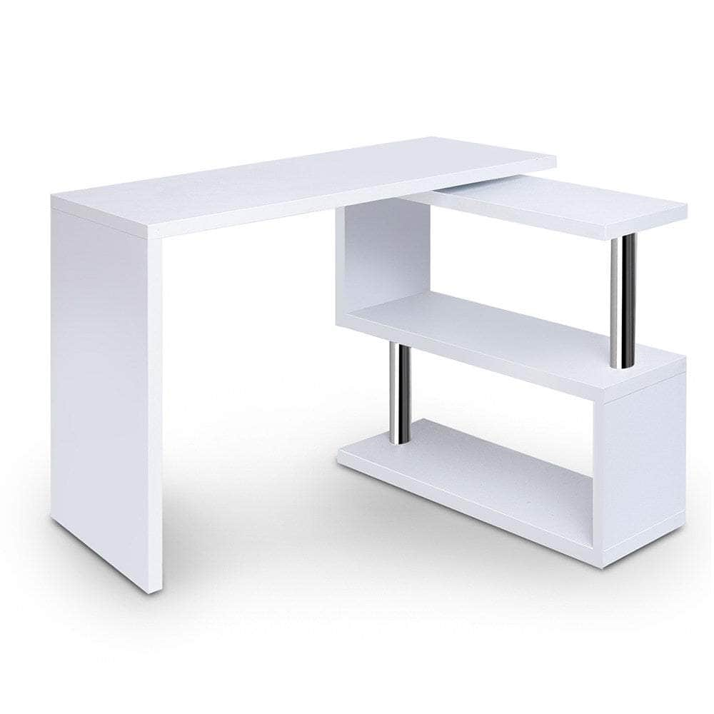 Computer Desk L-Shape Bookshelf White