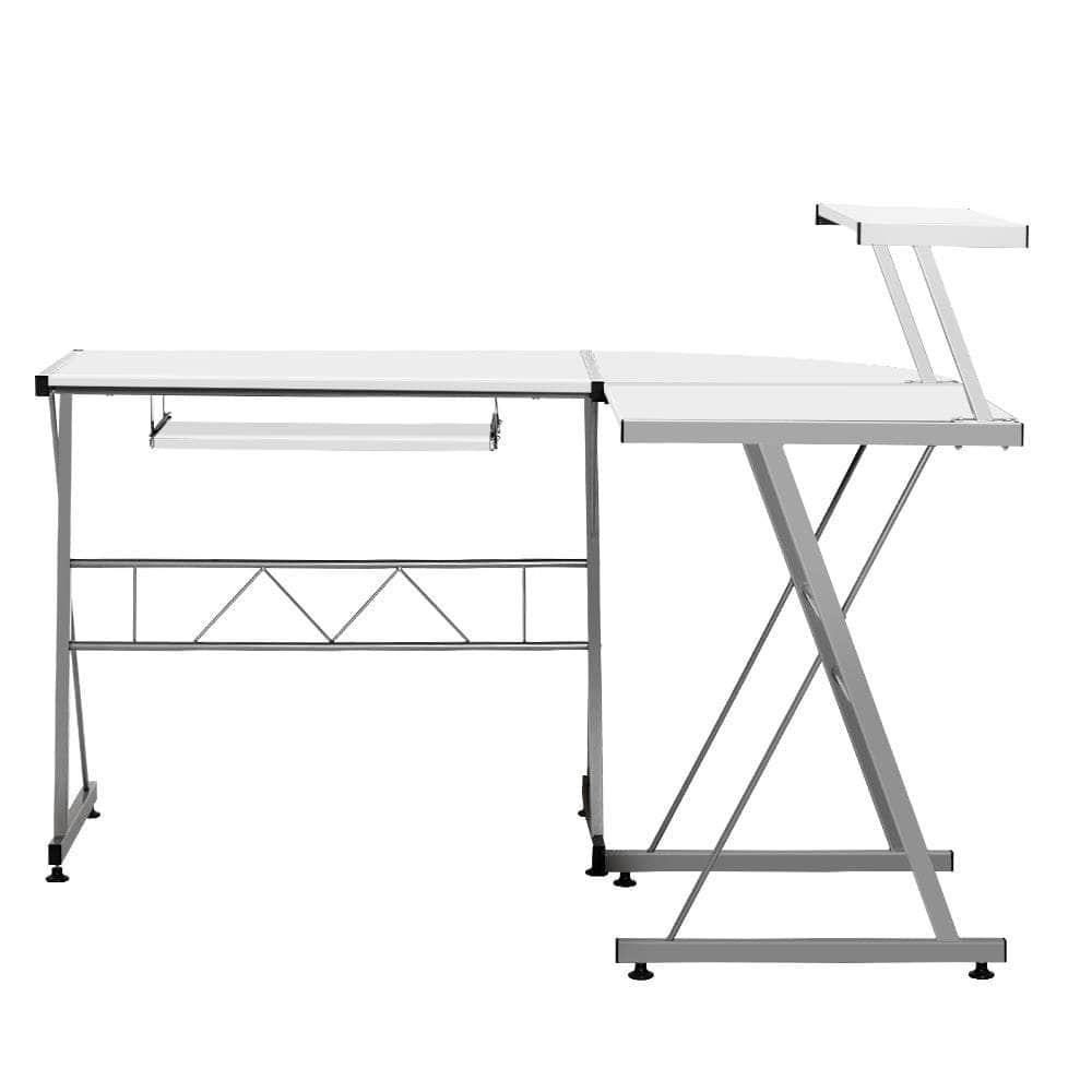 Computer Desk L-Shape Keyboard Tray Shelf White