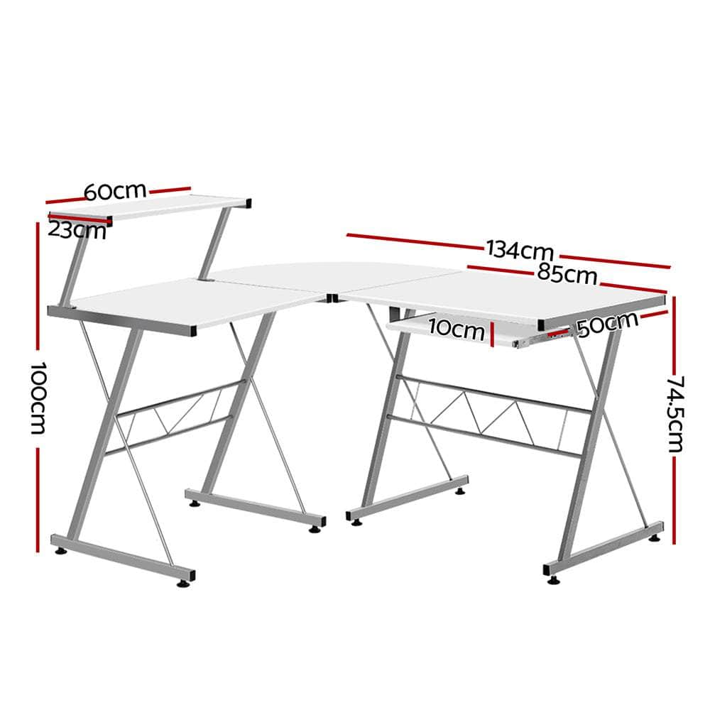 Computer Desk L-Shape Keyboard Tray Shelf White