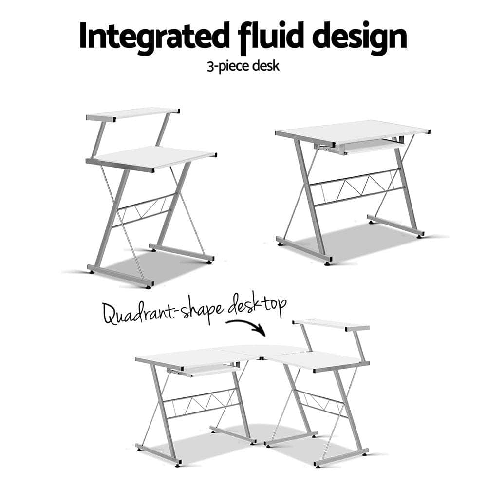 Computer Desk L-Shape Keyboard Tray Shelf White