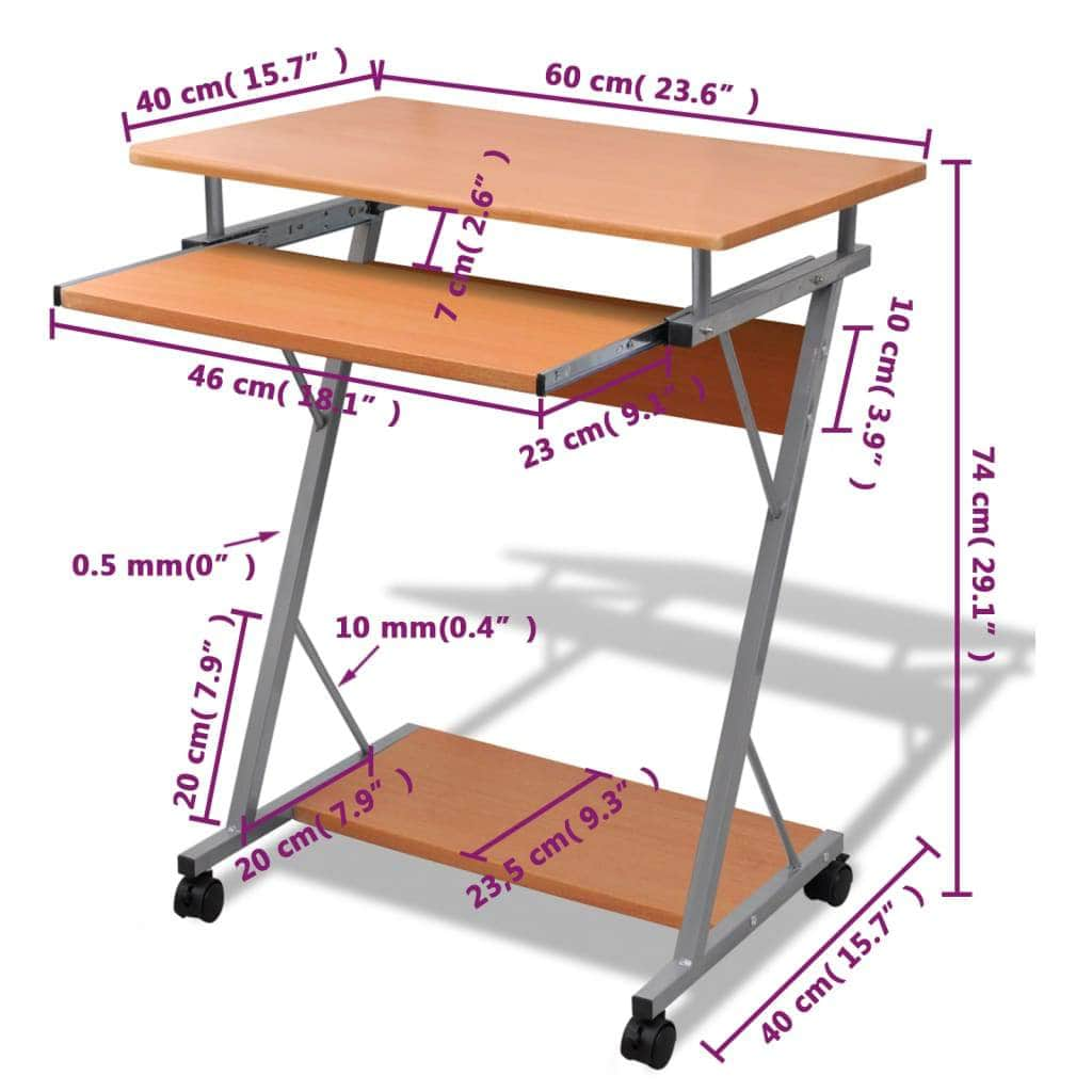 Computer Desk Pull Out Tray Brown Furniture Office Student Table