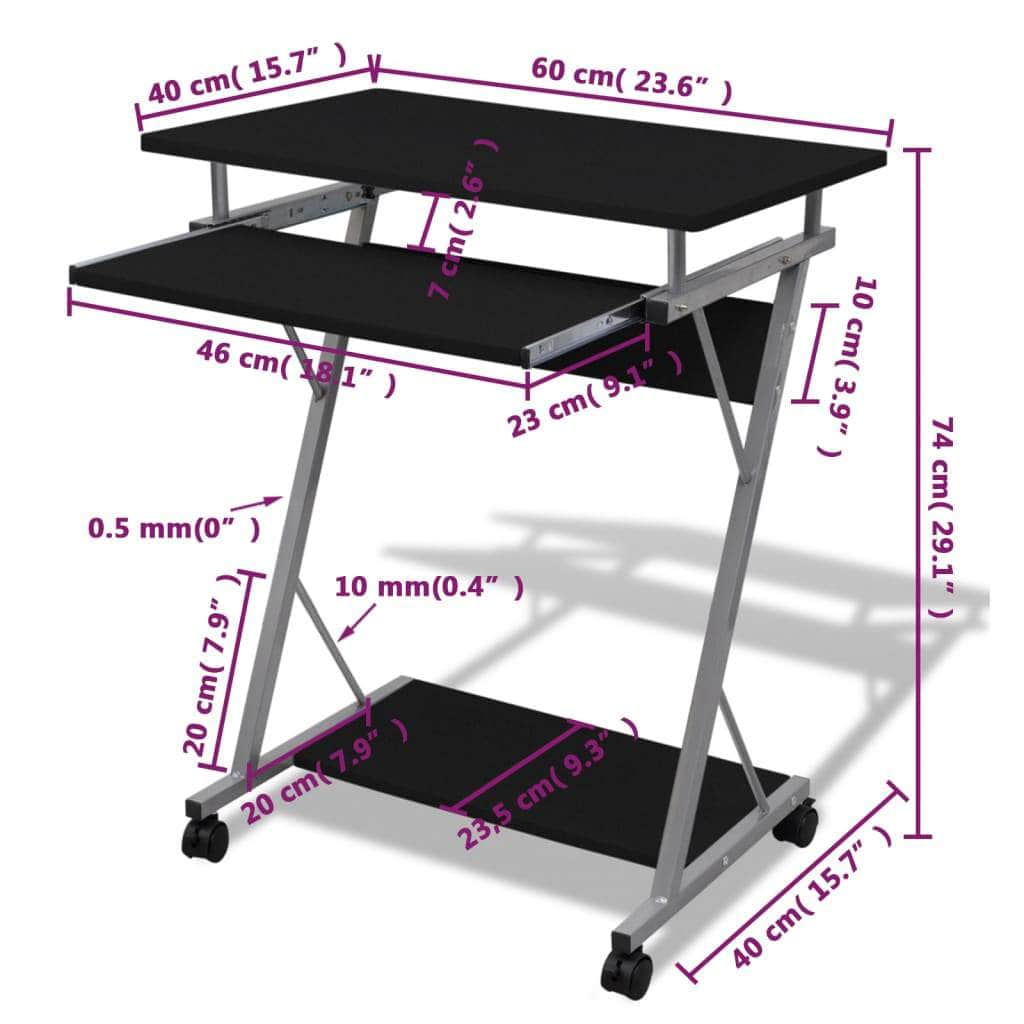 Computer Desk Pull Out Tray Furniture Office Student Table Black