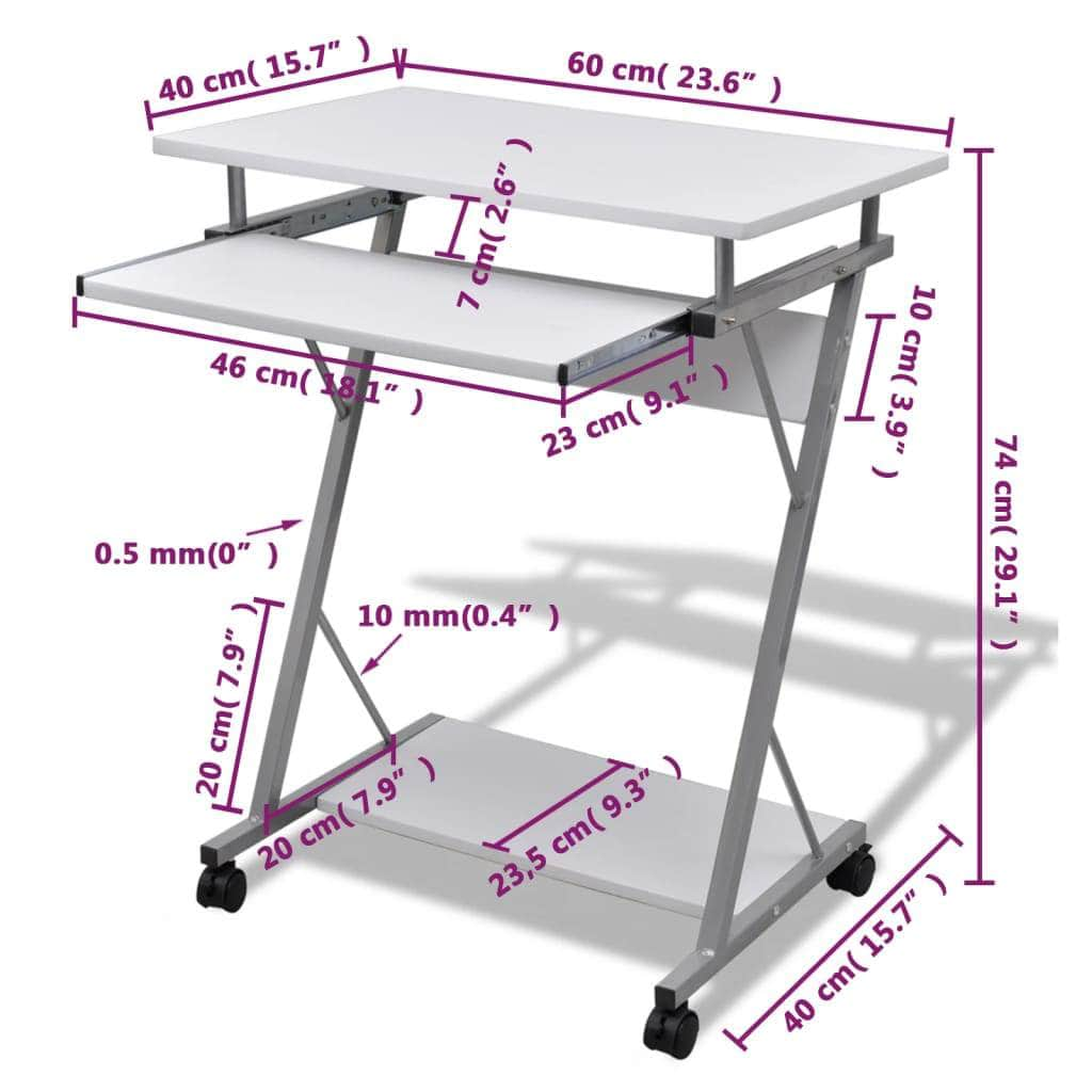 Computer Desk Pull Out Tray White Furniture Office Student Table