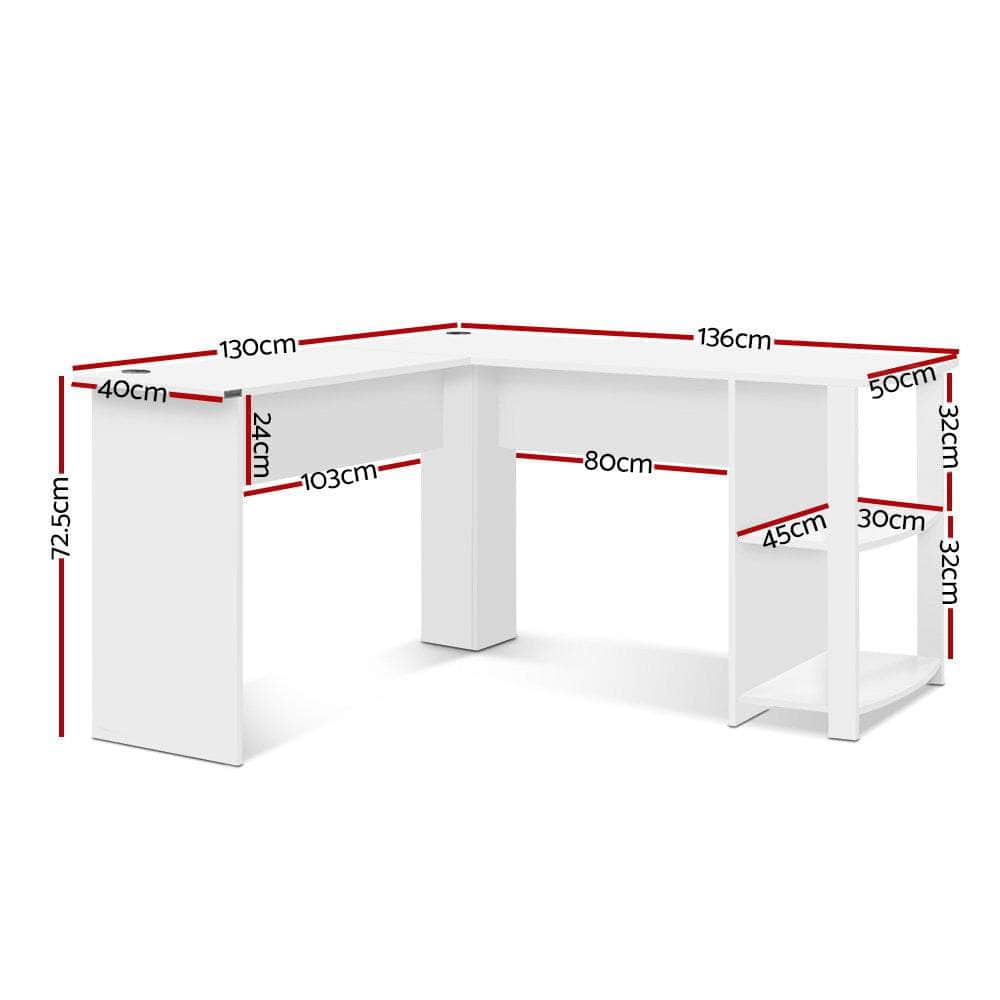 Computer Desk Shelf L-Shape White 136Cm