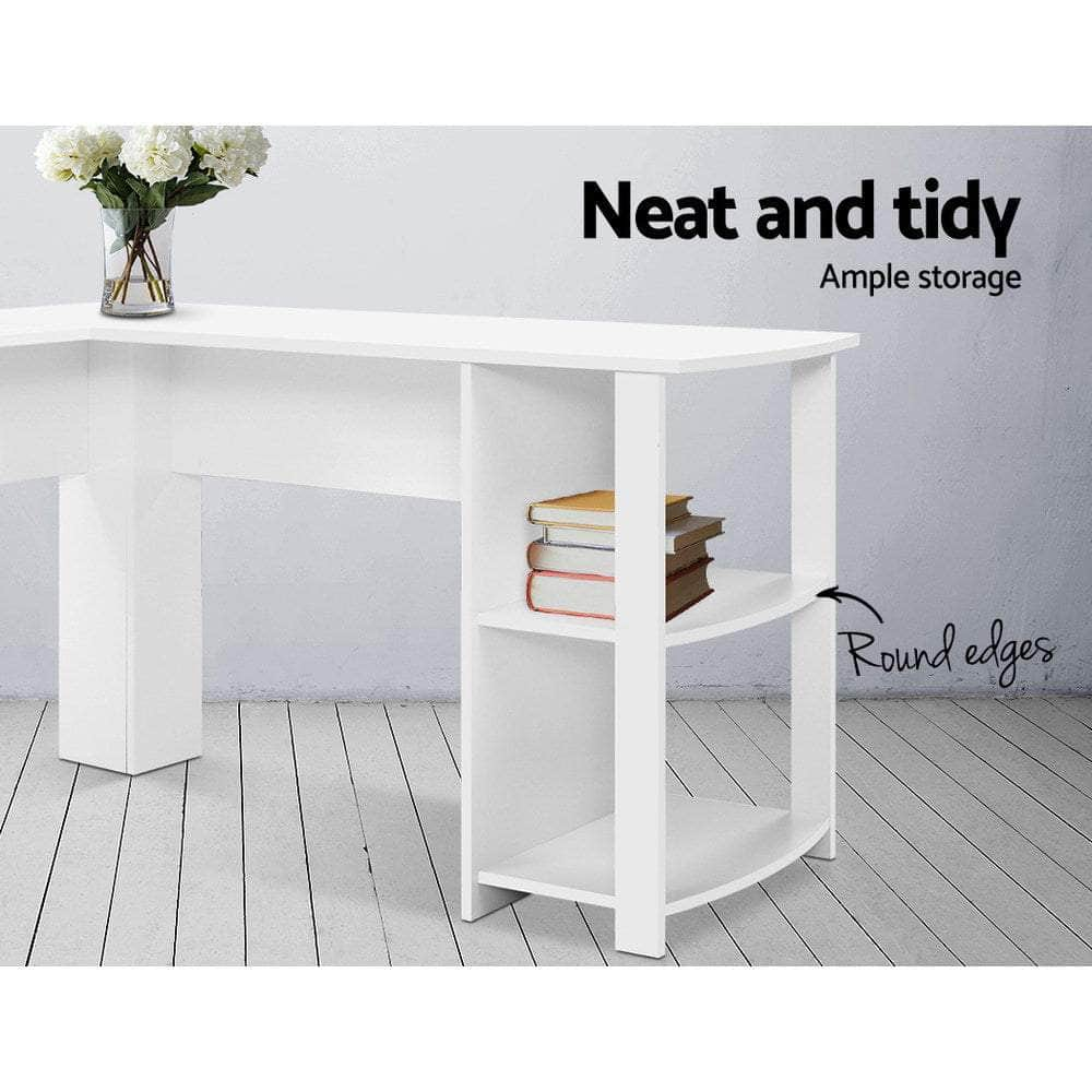 Computer Desk Shelf L-Shape White 136Cm