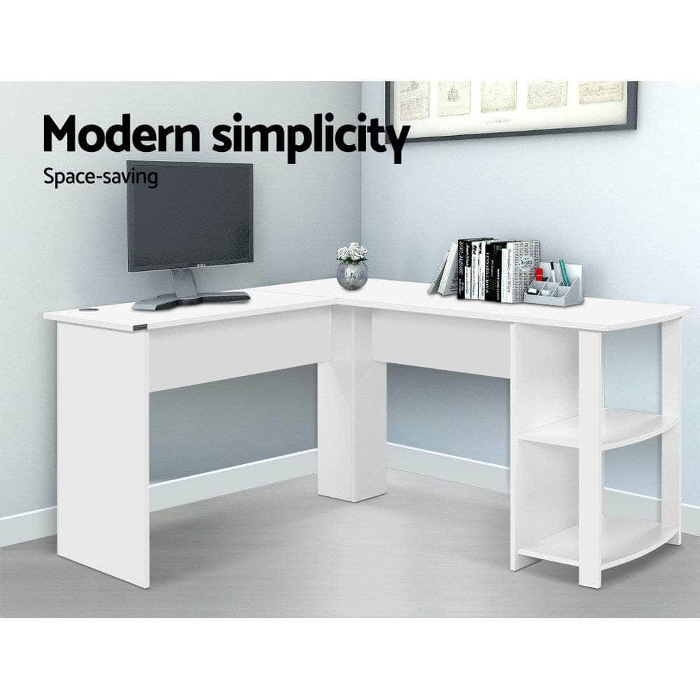 Computer Desk Shelf L-Shape White 136Cm