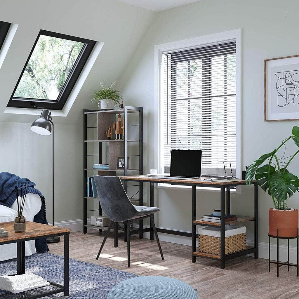 Computer Desk With 2 Shelves Rustic Brown And Black