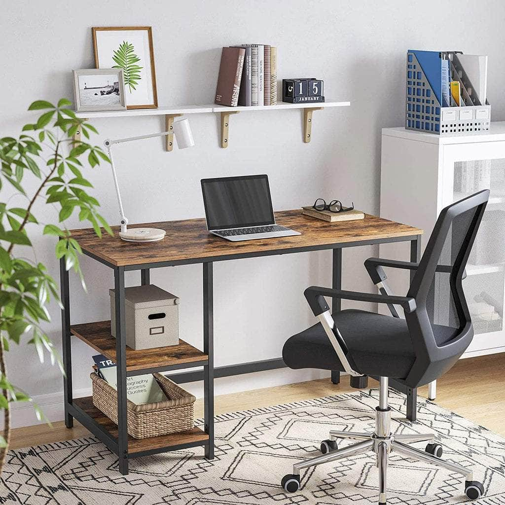 Computer Desk With 2 Shelves Rustic Brown And Black