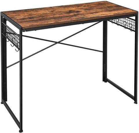 Computer Desk With 8 Hooks Rustic Brown And Black