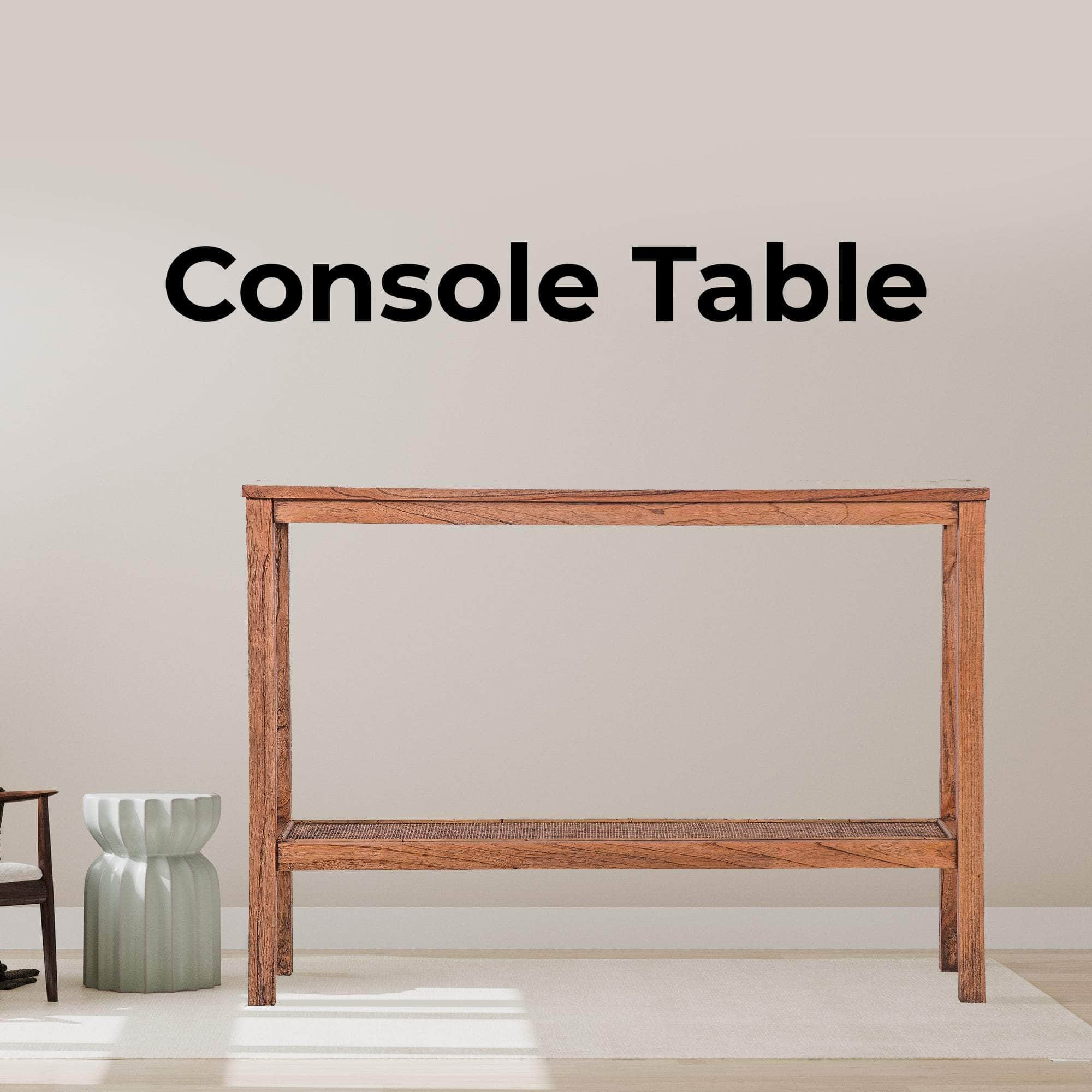 Console Hallway Entry Table 110Cm Mindi Timber Wood Rattan  - Brown